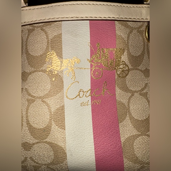 COACH HERITAGE STRIPE SIGNATURE C’s PVC BOSTON SATCHEL BAG WITH NO HANGTAG - Picture 3 of 17